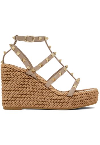 Valentino Garavani Taupe Rockstud Wedge Sandals