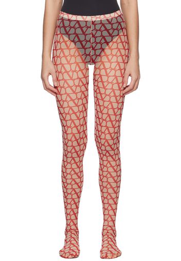 Valentino Beige & Red Iconographe Tights