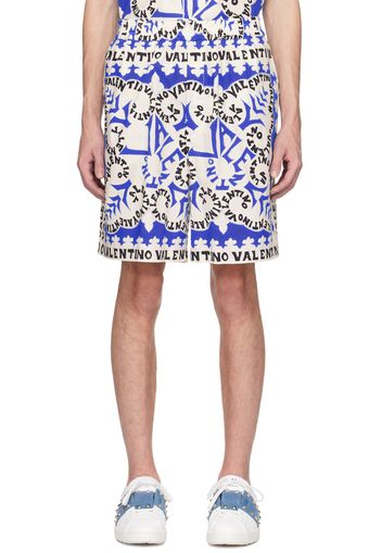 Valentino White & Blue Mini Bandana Bermuda Shorts