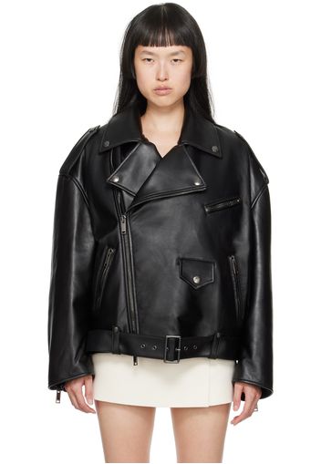 Valentino Black Belted Leather Jacket