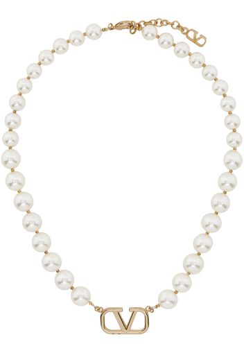 Valentino Garavani White & Gold VLogo Signature Necklace