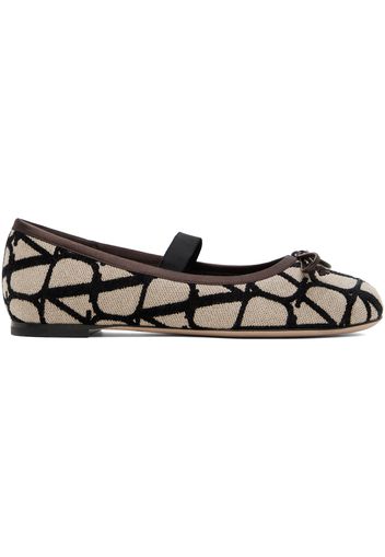 Valentino Garavani Beige & Black Toile Iconographe Ballerina Flats