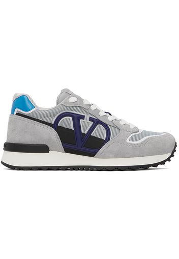 Valentino Garavani Gray & Blue V-Logo Pace Sneakers