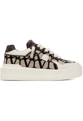 Valentino Garavani Off-White & Brown One Stud XL Sneakers