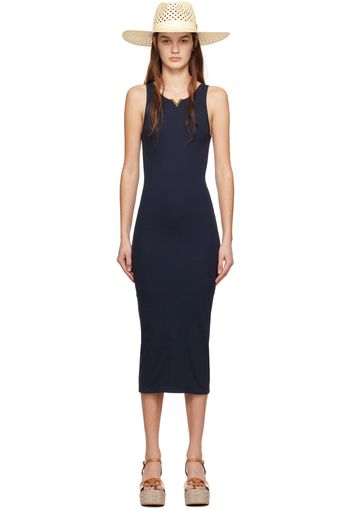 Valentino Navy Scoop Neck Midi Dress