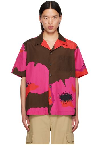 Valentino Brown & Pink Flower Portrait Print Shirt