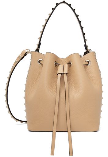 Valentino Garavani Beige Rockstud Leather Bucket Bag