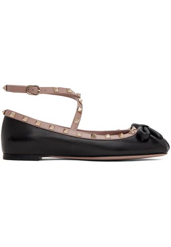 Valentino Garavani Black & Pink Rockstud Ballerina Flats