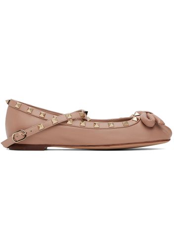 Valentino Garavani Beige Rockstud Nappa Leather Ballerina Flats