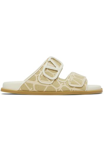 Valentino Garavani Off-White & Beige VLogo Toile Iconographe Sandals