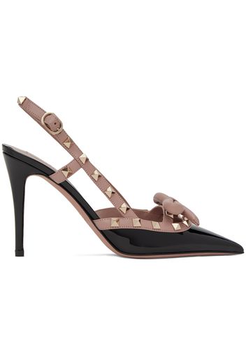 Valentino Garavani Black Rockstud Bow Slingback Patent Leather Heels