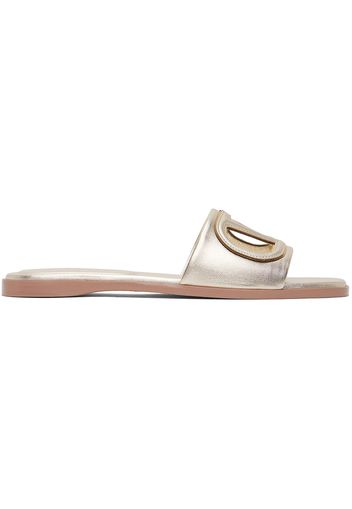 Valentino Garavani Gold VLogo Cutout Laminated Nappa Leather Sandals