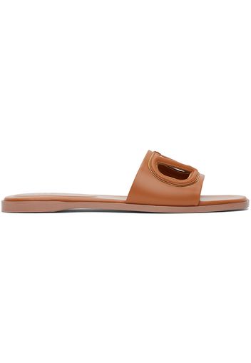 Valentino Garavani Tan VLogo Cutout Calfskin Slide Sandals