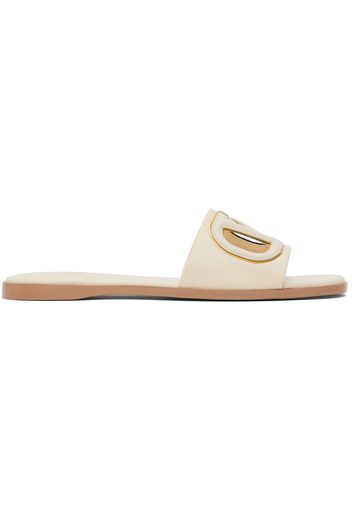 Valentino Garavani Off-White VLogo Cutout Calfskin Slide Sandals