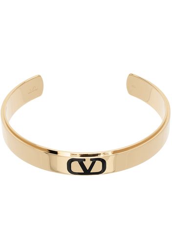 Valentino Garavani Gold & Black VLogo Signature Cuff Bracelet