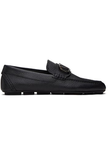 Valentino Garavani Black VLogo Signature Grainy Calfskin Loafers