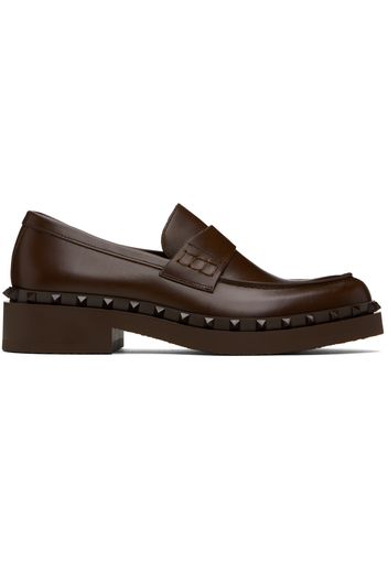 Valentino Garavani Brown Rockstud M-Way Loafers