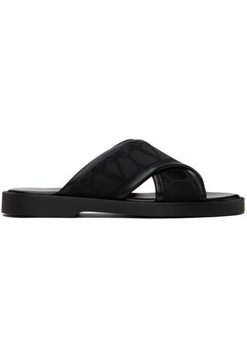 Valentino Garavani Black Toile Iconographe Sandals