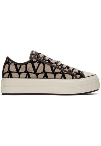 Valentino Garavani Beige & Black Toile Totaloop Iconographe Sneakers