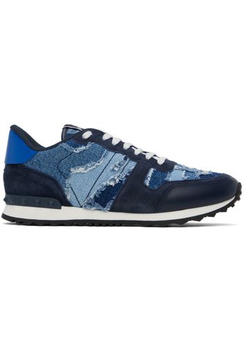 Valentino Garavani Blue Rockrunner Camouflage Denim Sneakers