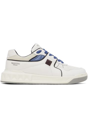 Valentino Garavani White & Blue One Stud Nappa Sneakers