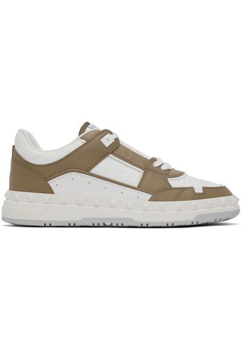 Valentino Garavani Taupe & White Freedots Calfskin Sneakers