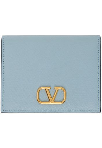 Valentino Garavani Blue Compact VLogo Signature Grainy Calfskin Wallet