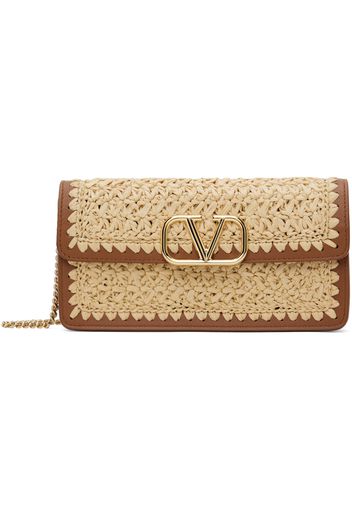 Valentino Garavani Beige & Brown VLogo Signature Raffia Shoulder Bag