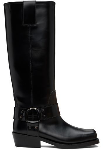 Valentino Garavani Black Rockstud Tall Biker Boots