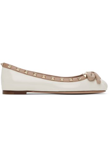 Valentino Garavani Off-White Rockstud Patent Leather Ballerina Flats