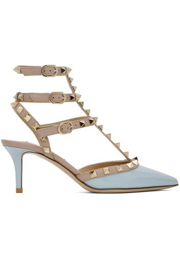 Valentino Garavani Taupe & Blue Rockstud Caged 65mm Heels