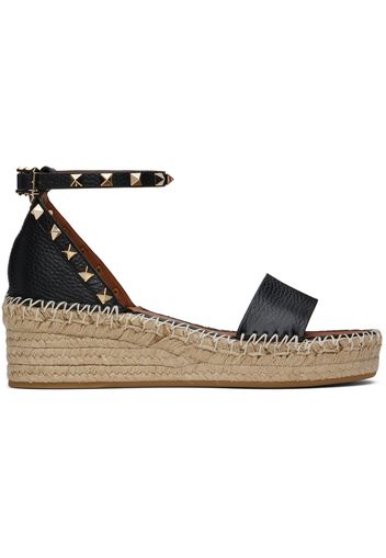 Valentino Garavani Black Rockstud Flat Sandals