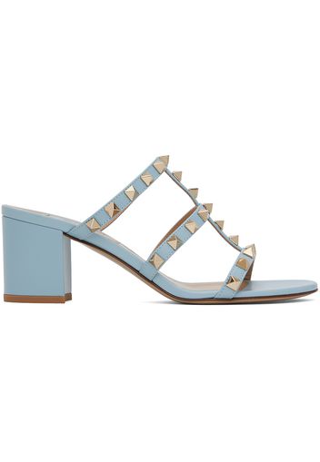 Valentino Garavani Blue Rockstud Calfskin Heeled Sandals