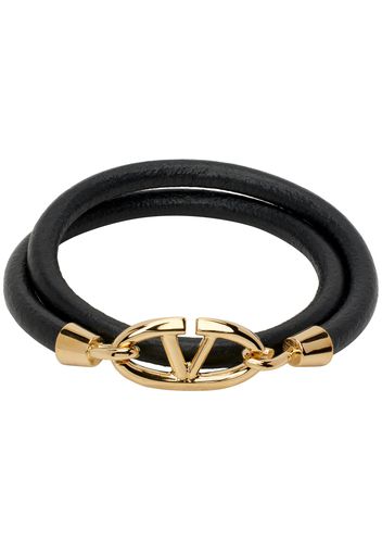 Valentino Garavani Black & Gold Double Leather Bracelet