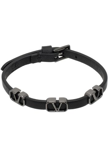 Valentino Garavani Black VLogo Signature Leather Bracelet