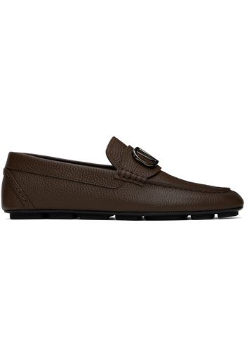 Valentino Garavani Brown VLogo Signature Grainy Calfskin Driving Loafers