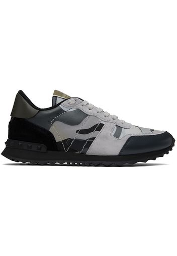 Valentino Garavani Gray & Black Camouflage Rockrunner Sneakers