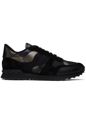 Valentino Garavani Black & Gunmetal Camouflage Rockrunner Sneakers