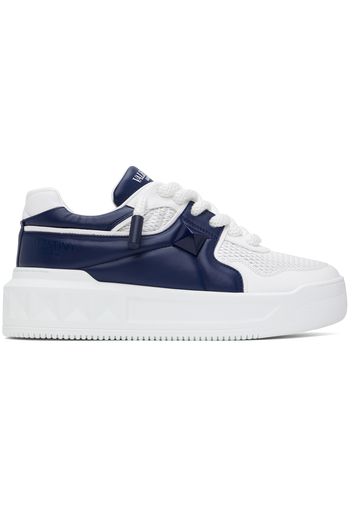 Valentino Garavani White & Navy One Stud XL Low-Top Sneakers