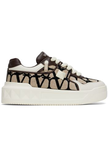 Valentino Garavani Beige & Brown One Stud XL Low-Top Sneakers