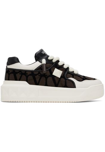 Valentino Garavani White & Brown One Stud XL Low-Top Sneakers