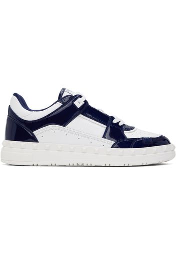 Valentino Garavani White & Navy Freedots Low Top Sneakers