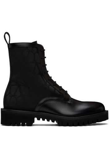 Valentino Garavani Black Toile Iconographe Combat Boots