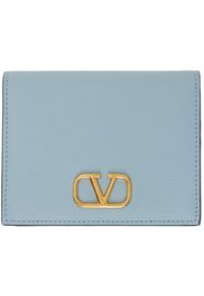 Valentino Garavani Blue Compact VLogo Signature Grainy Calfskin Wallet