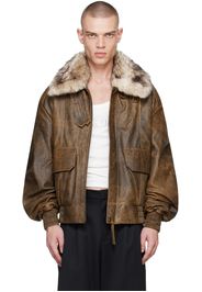 VAQUERA Brown Distressed Faux-Fur & Leather Jacket