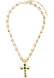 VEERT Gold & White 'The Green Cross Freshwater Pearl' Necklace