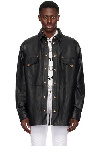 Versace Jeans Couture Black V-Emblem Leather Jacket