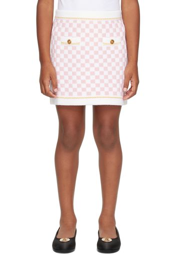 Versace Kids White & Pink Check Medusa Skirt