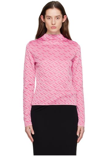 Versace Pink 'La Greca' Long Sleeve Crewneck