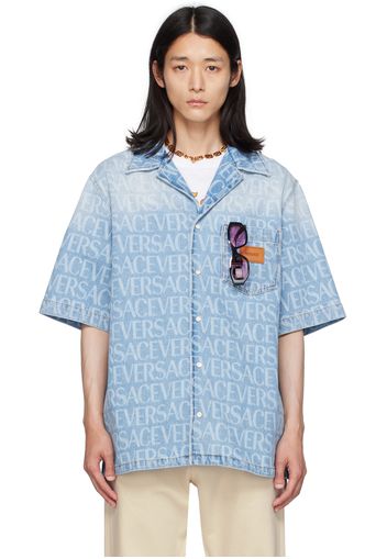 Versace Blue Allover Denim Shirt